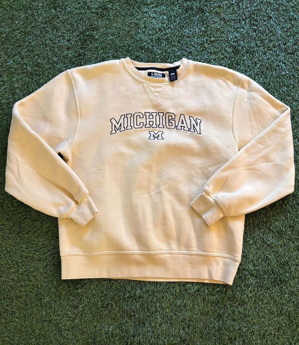 Gear For Sports Big Cotton Michigan Wolverines Embroidered Crewneck Sweatshirt Y
